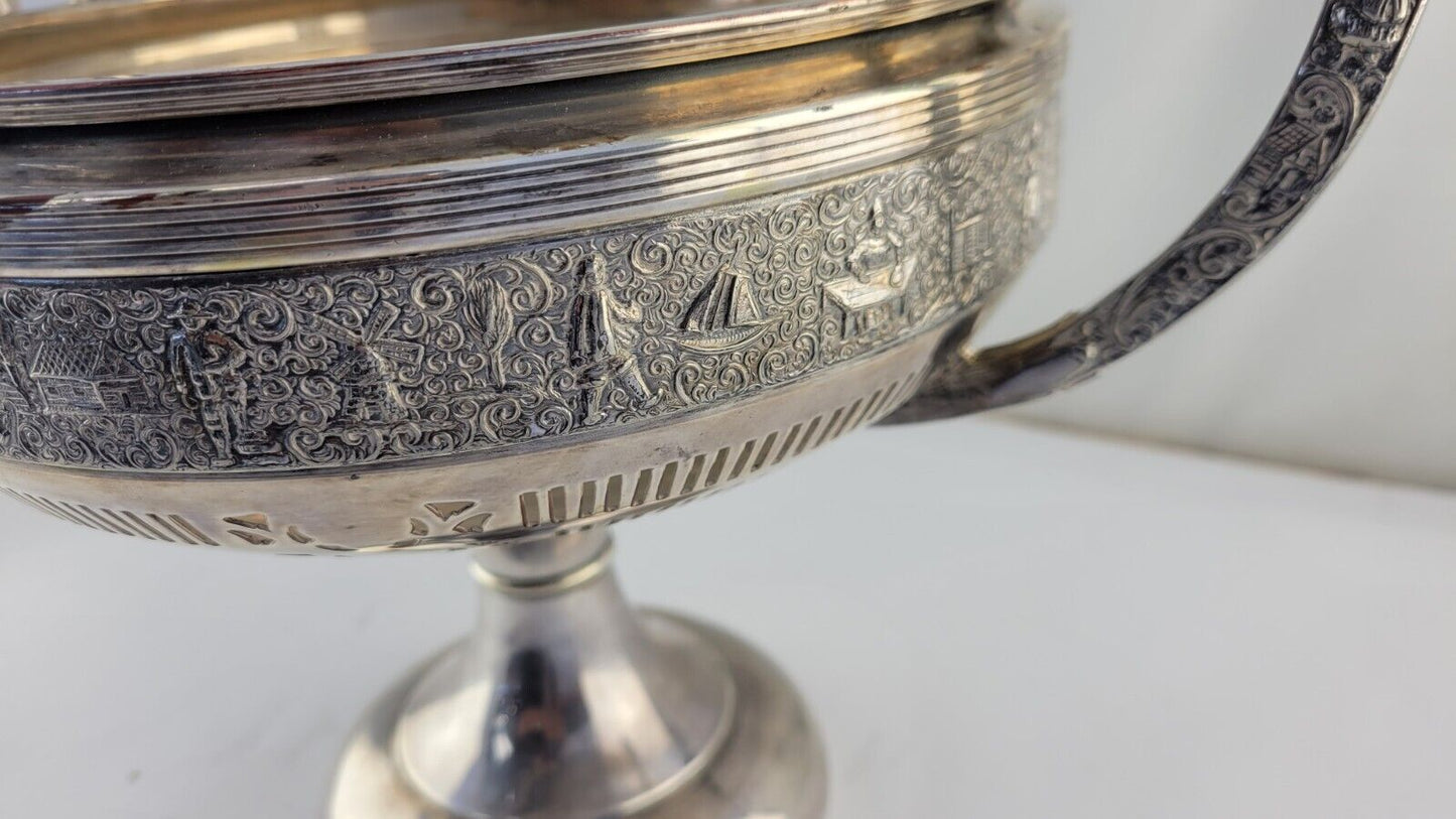 Friedman Silverplate Dutch Scenes Reticulated Repoussé Handled Centerpiece