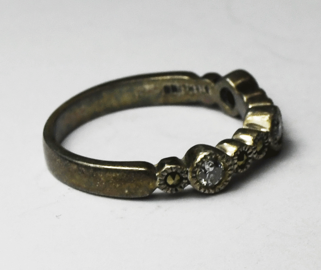 Sterling Silver Judith Jack Marcasite CZ Ring 4mm Band Size 7