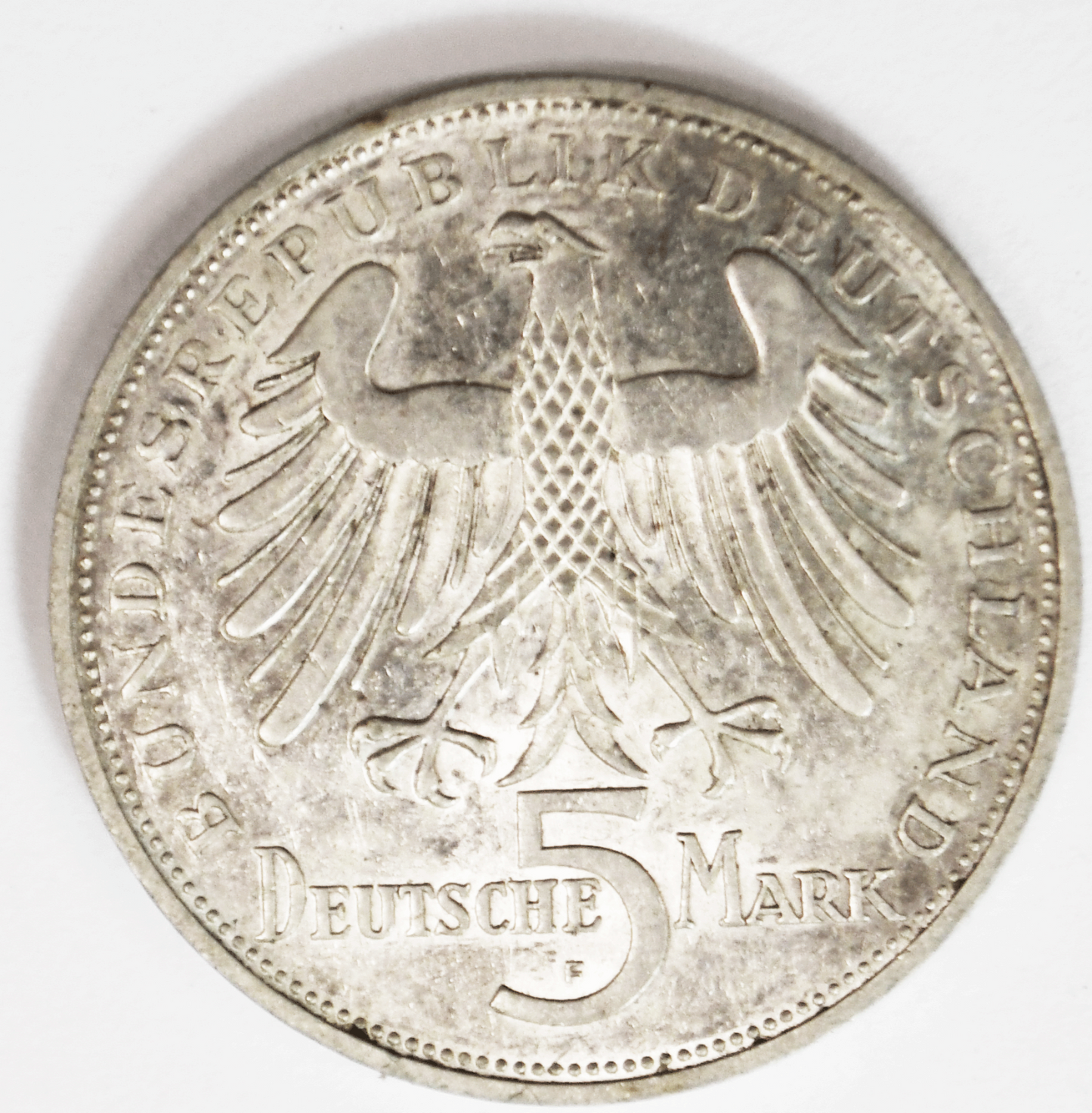 1955 F Germany Federal Republic 5 Mark Silver Coin KM#114 Friedrich Schiller