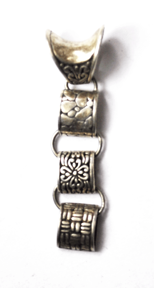 Sterling Silver Etched Dangle 3 Link Pendant 2" x 13mm Large Bale