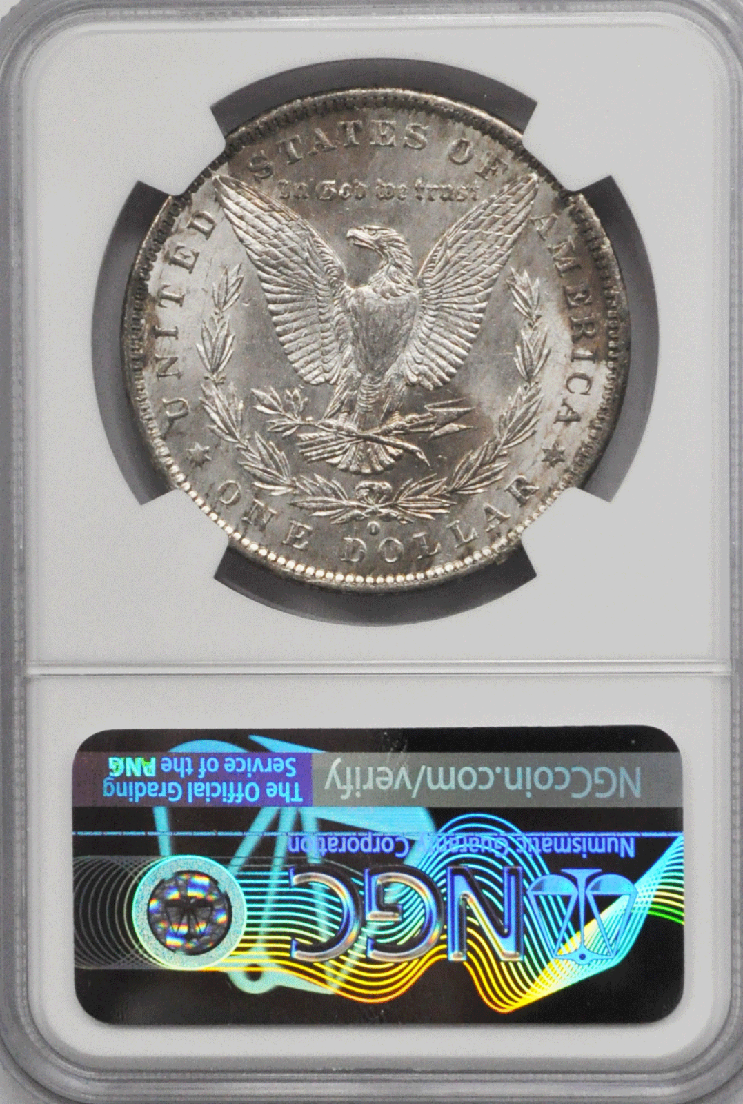 1884 O $1 Morgan Silver One Dollar MS63 NGC Roller Mark Dissecting Toned Obverse