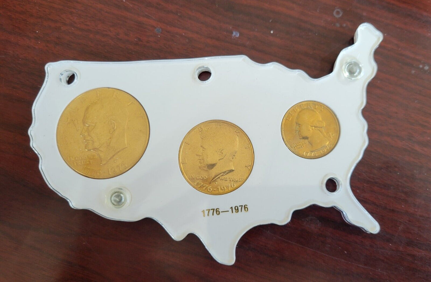 Bicentennial Gold Toned Coinage Liberty Set 1776-1976 Commemorative Acrylic Map