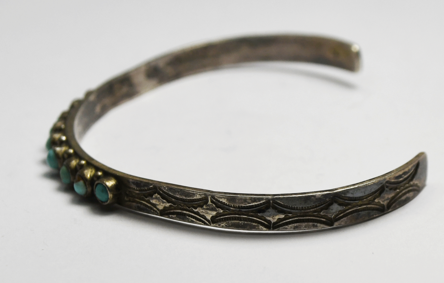 Antique Sterling Silver 9 Dot Row Turquoise Cuff Bracelet 7" Wrist 5mm