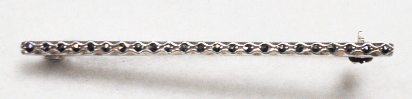 Sterling Silver Marcasite Straight Bar Brooch Pin 61mm x 2mm