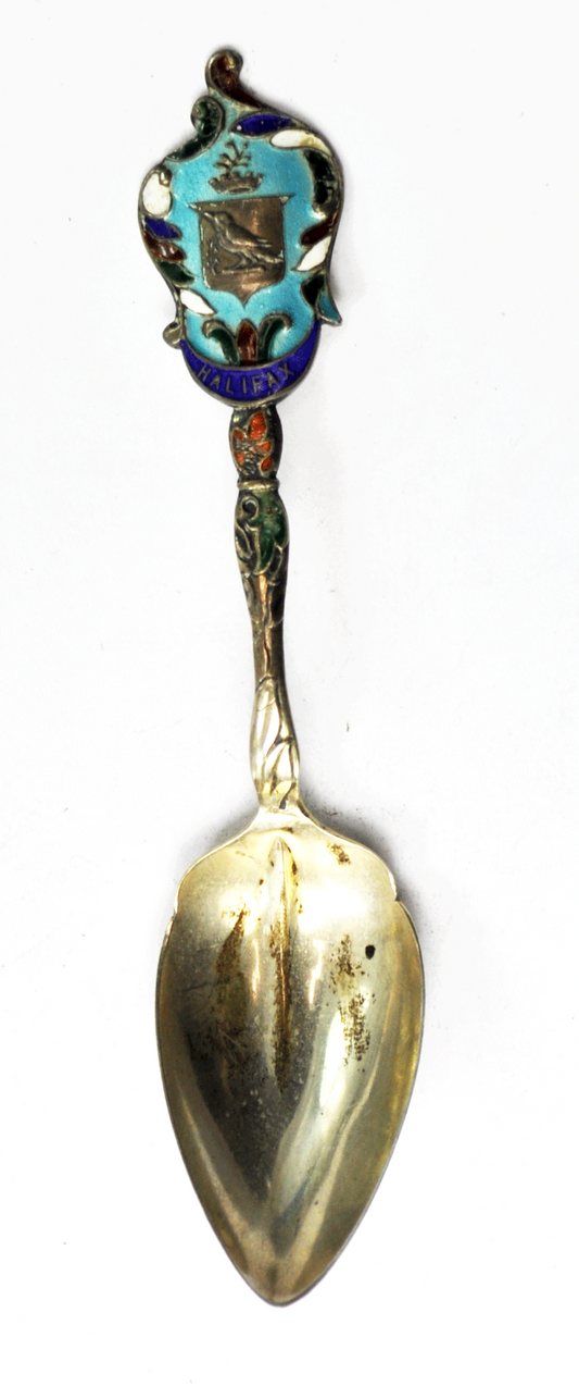 Sterling Silver Halifax Nova Scotia Enamel Souvenir Fruit Spoon 4.5"