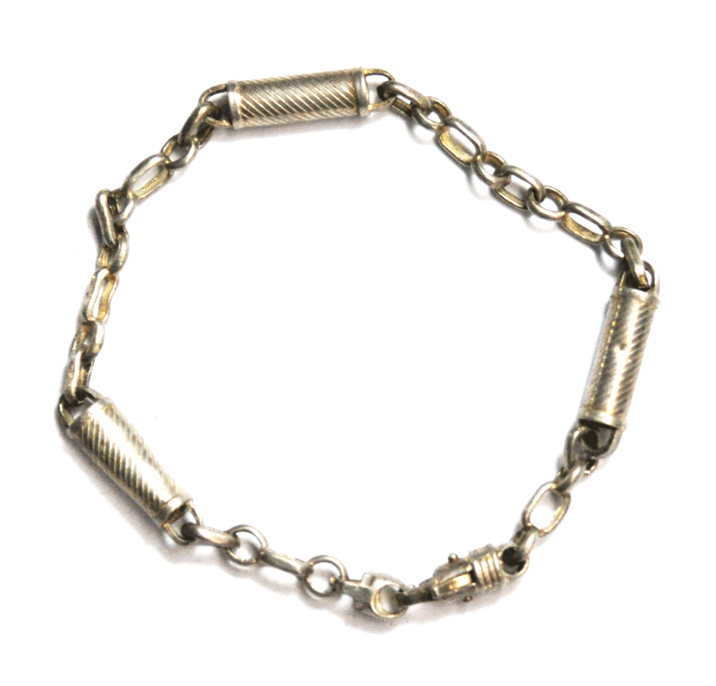 Sterling Silver CAL Spiral Striped Tube Link 6mm Bracelet 8-1/2" 14.5g