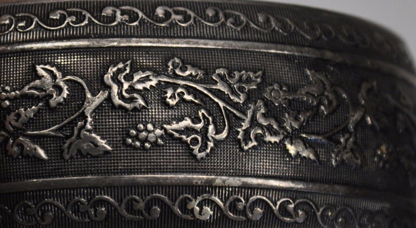 Sterling Silver Cross Hatch Stripe Floral Scroll Cuff Bracelet 25mm 6-3/4" Wrist