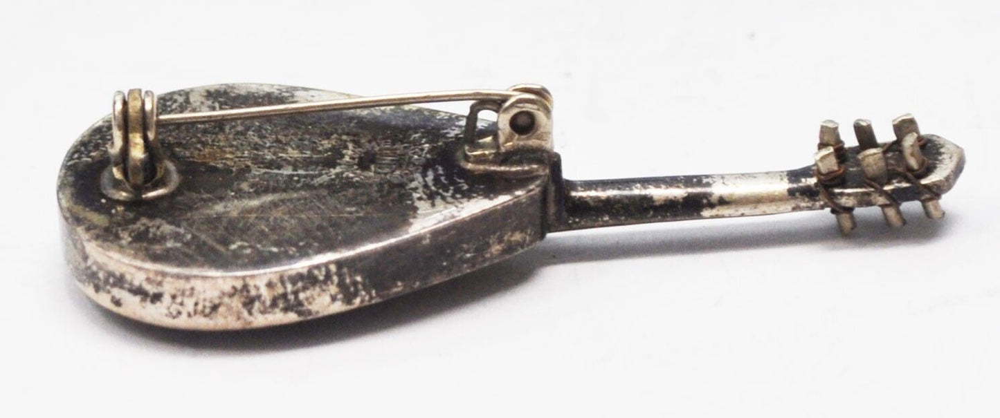 Sterling Silver HD Guitar Brooch Pin 55mm x 23mm