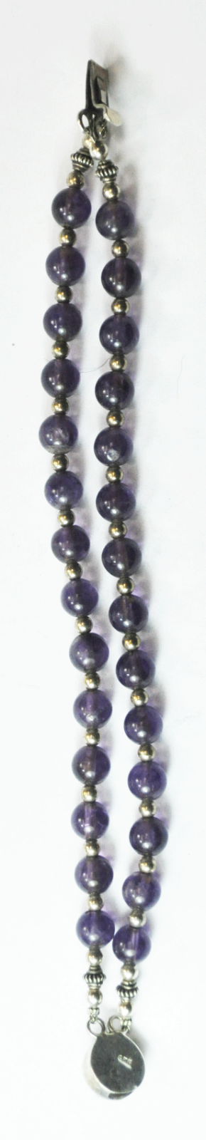 Sterling Silver 8mm Round Amethyst Bead Double Strand Bracelet 7.5" 28g