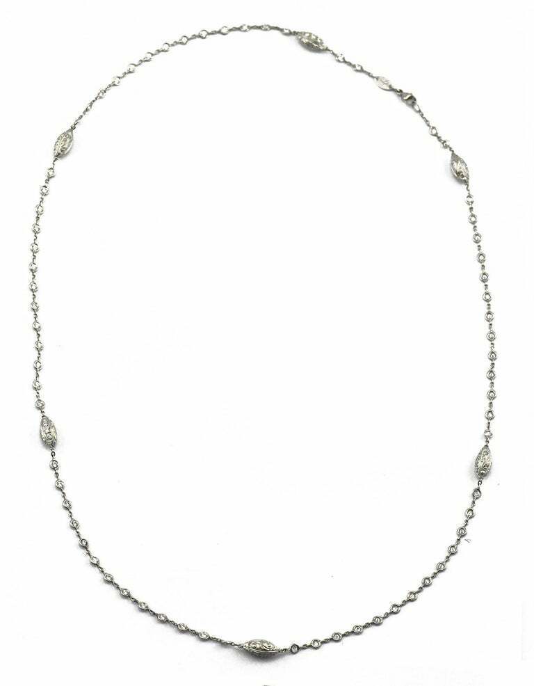 Michael Beaudry Platinum Necklace 80 Diamonds 5.50 Carat Argyle Station Swiss