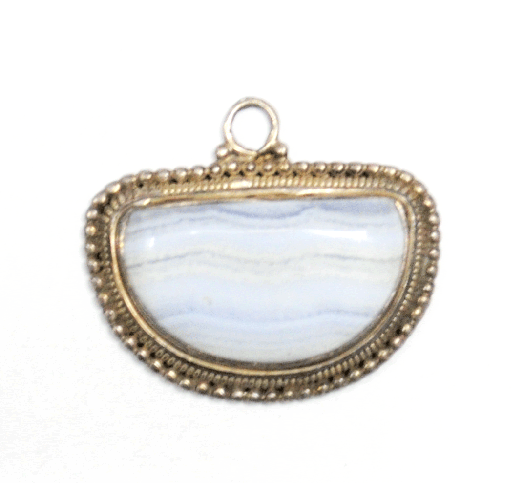 Sterling Silver Lace Agate Watermelon Slice Semi Circle Pendant 34mm x 30mm
