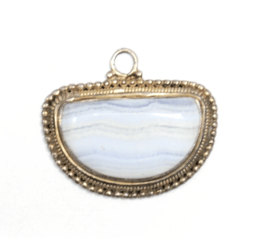 Sterling Silver Lace Agate Watermelon Slice Semi Circle Pendant 34mm x 30mm