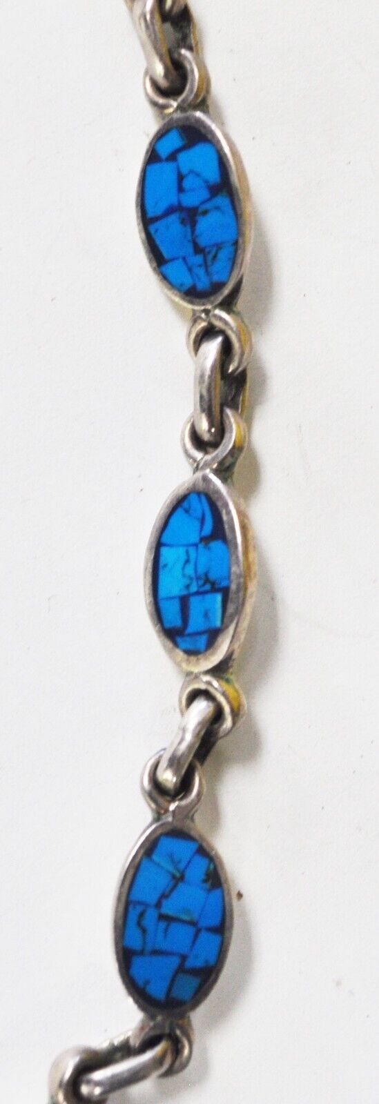 Sterling Silver Oval Turquoise Chip Inlay Necklace 17-1/4"