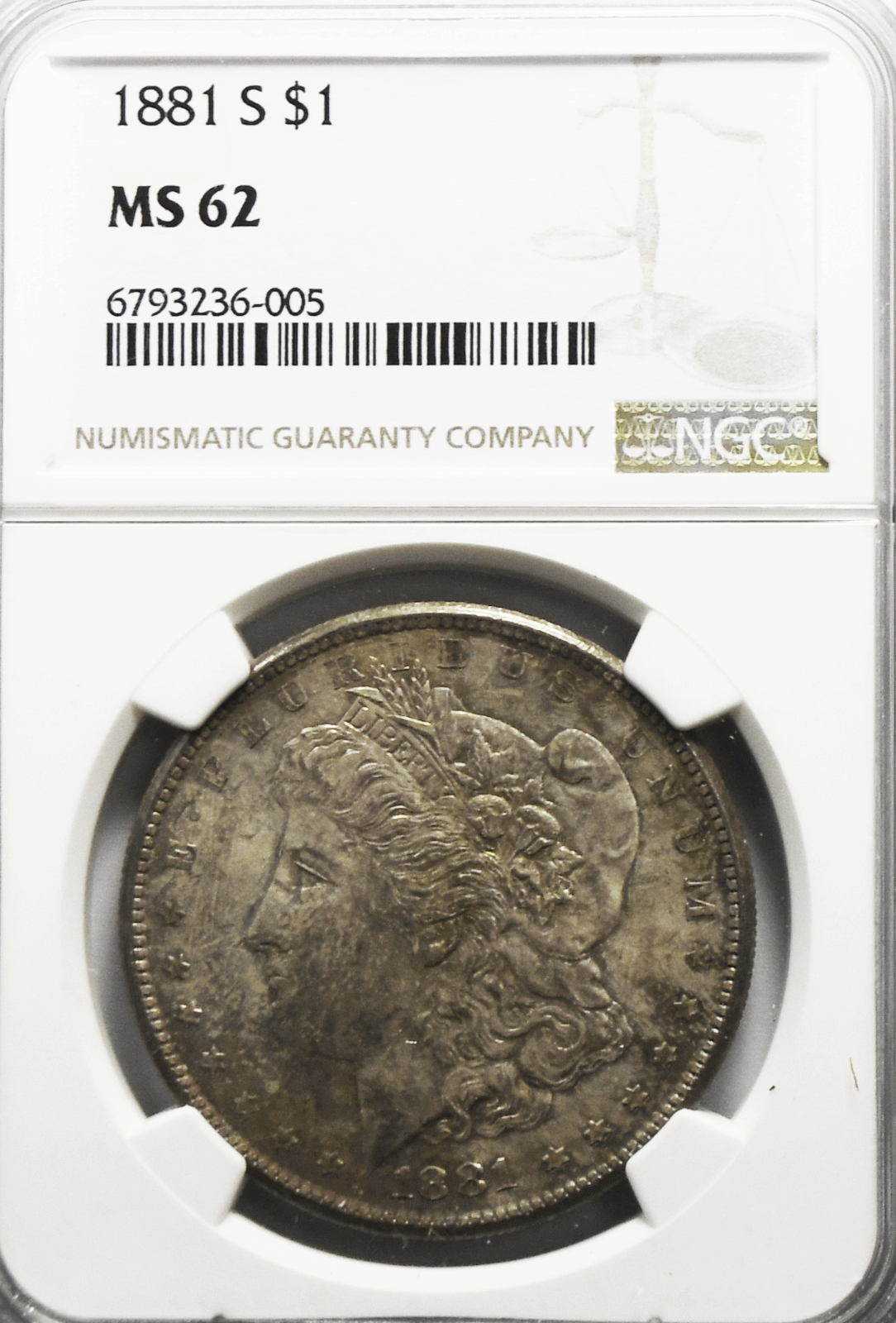 1881 S $1 Morgan Silver Dollar MS62 NGC Uncirculated San Francisco