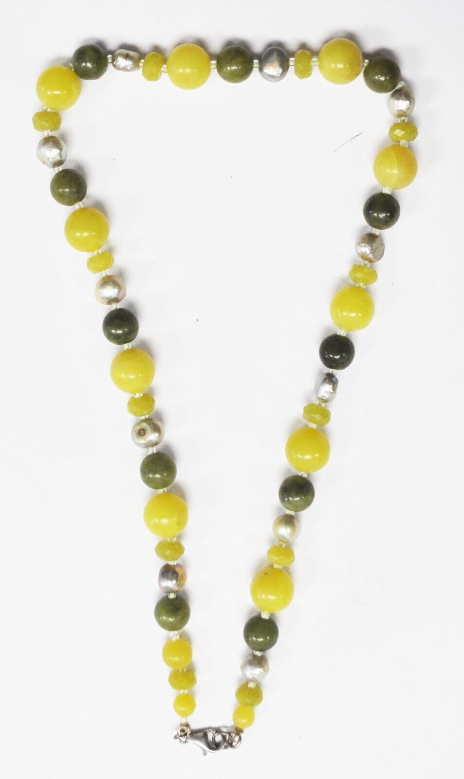 Sterling 10mm Jade 9mm MOP 12mm Agate Round Bead Necklace 19"