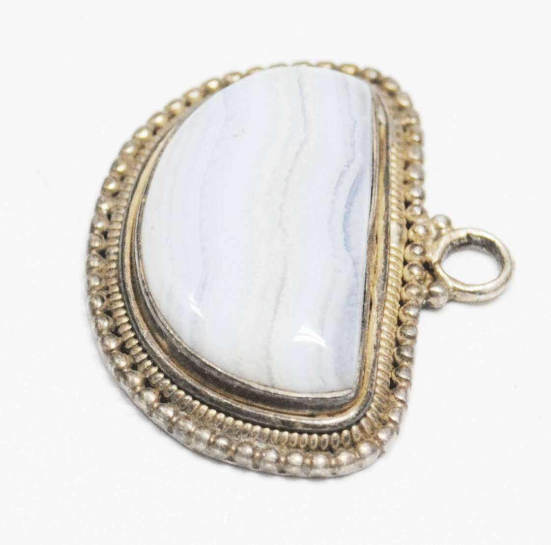 Sterling Silver Lace Agate Watermelon Slice Semi Circle Pendant 34mm x 30mm