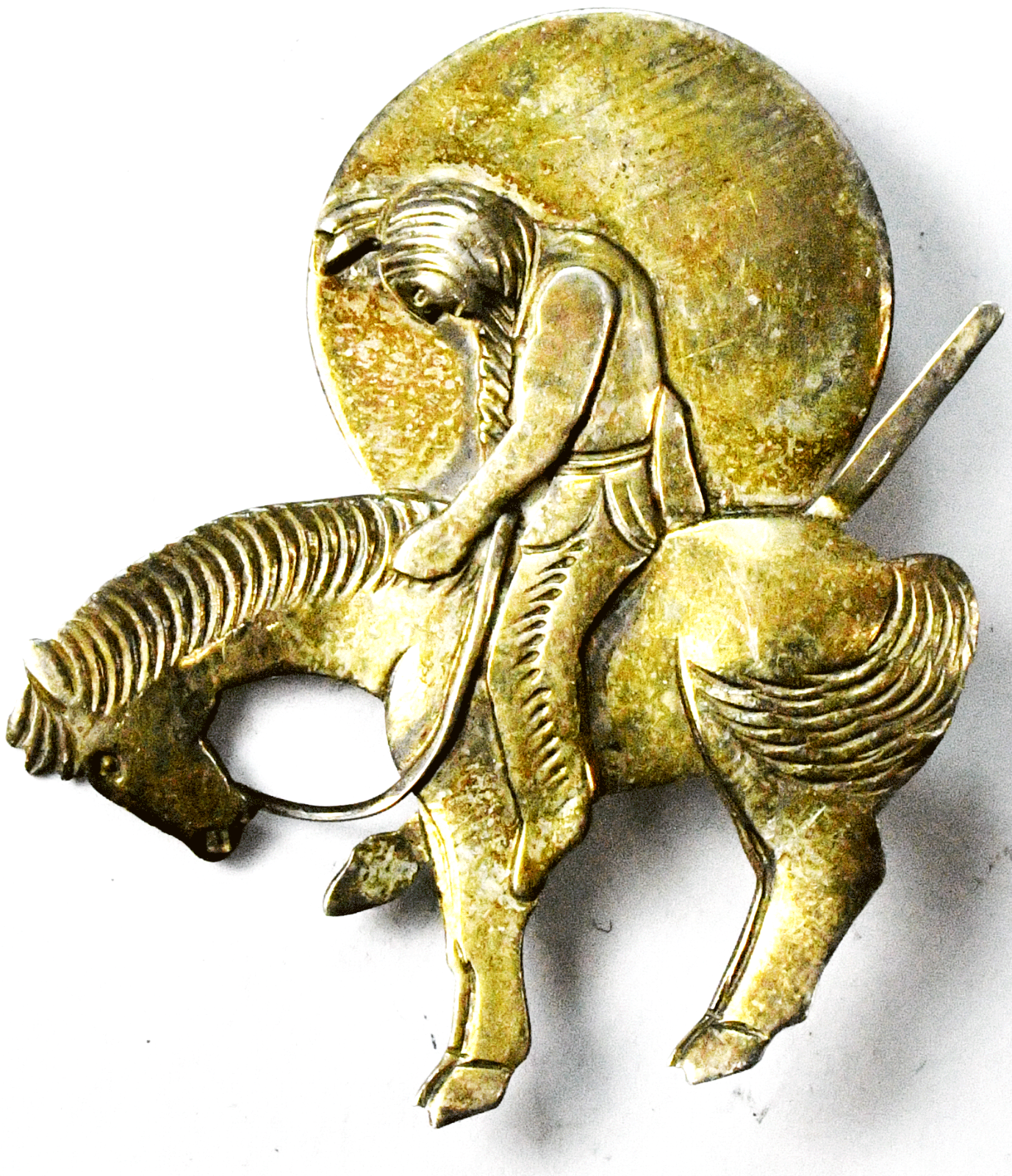 Sterling Silver End of the Trail Fraser Waupun Brooch Pin 40mm  x 48mm