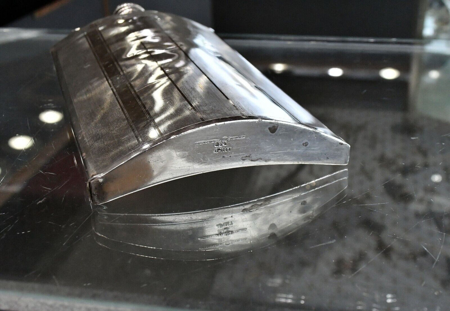 Solid Sterling by International Pint Gentleman's Flask 10.5 oz. Art Deco 8 7/8"