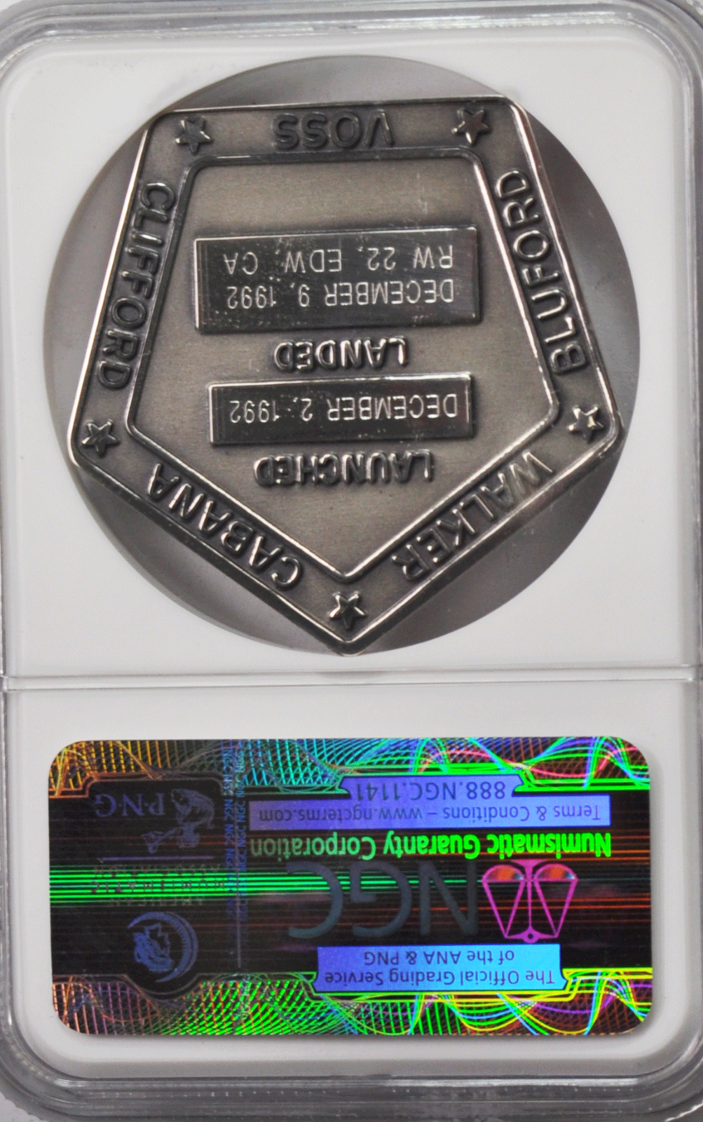 1992 STS-53 Robbins Silver Space Medal Unflown #114 NGC MS65 Discovery