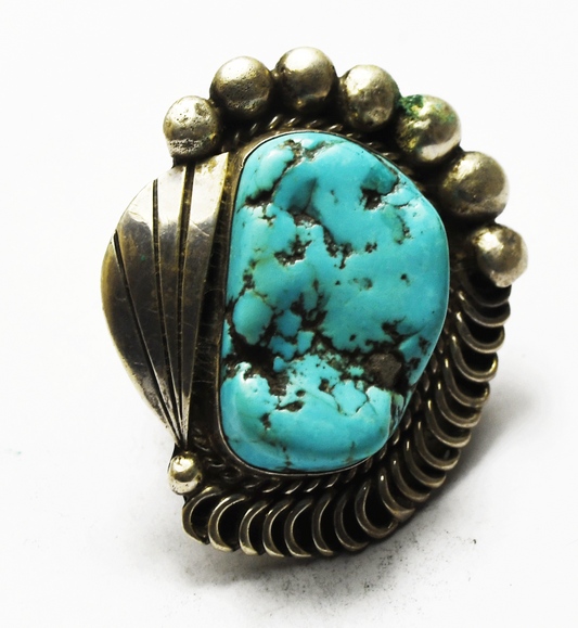 Sterling Silver Large Turquoise Striped Dot Ring 44mm Size 8-1/2  32g