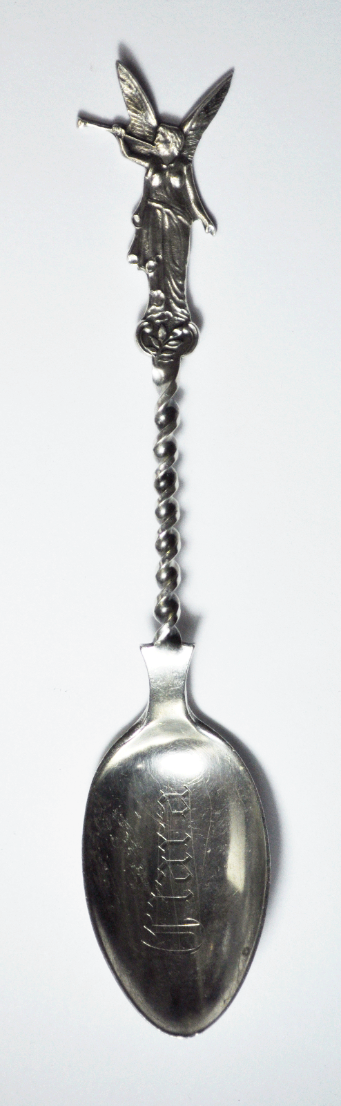 Sterling Silver Trumpet Angel Floral Clara Twist Souvenir 3-D Spoon 6-1/4"