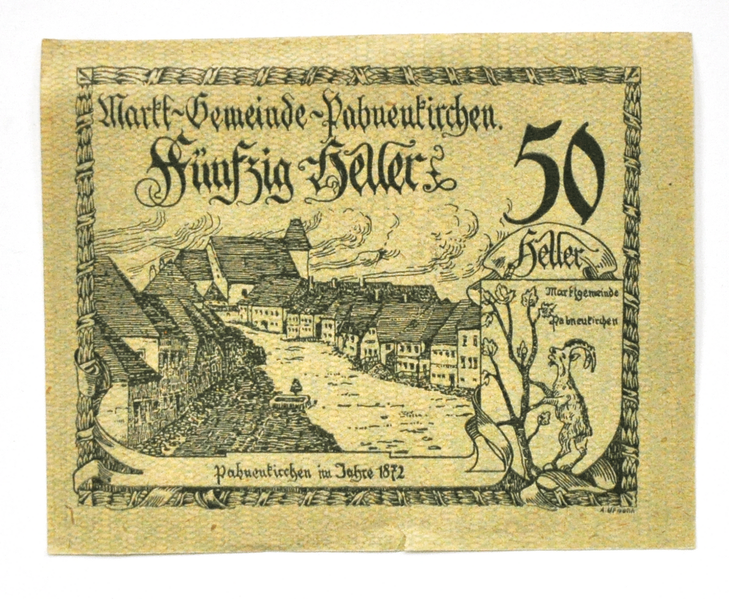 1920 50 Fifty Heller Austria Notgeld Pabneukirchen AU