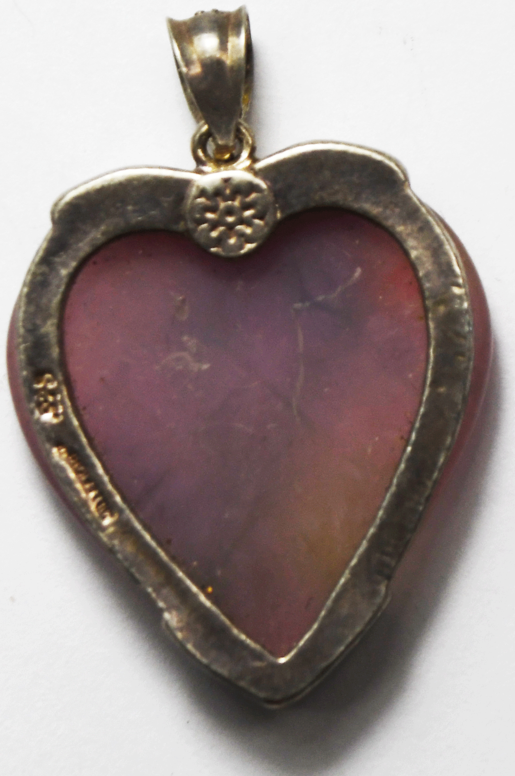 Sterling Silver Milliefiori  Pink Murano Heart Flower  Pendant 37mm x 26mm
