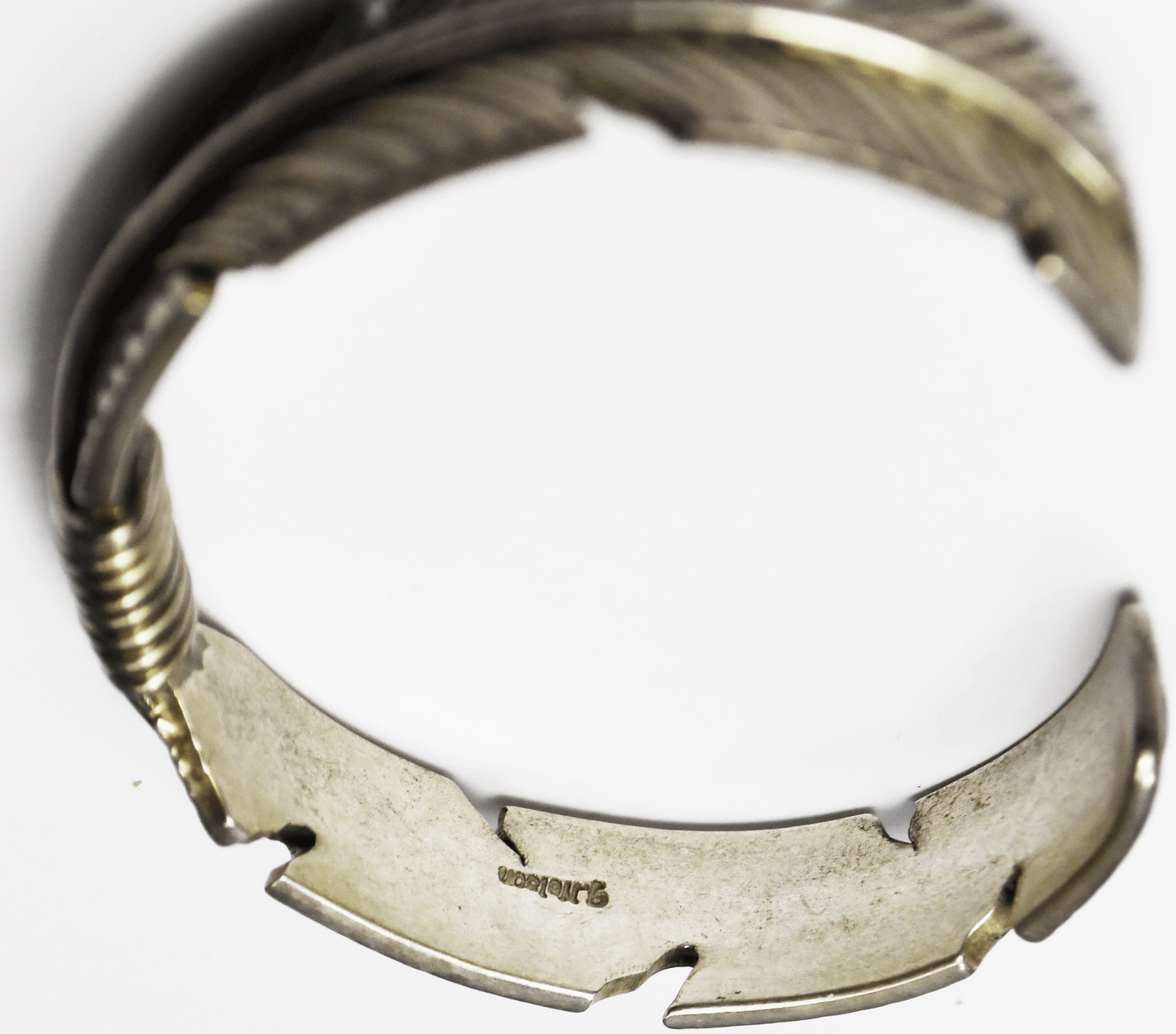 Sterling Silver J Nelson Feather Cuff Bracelet 7" Wrist 12mm