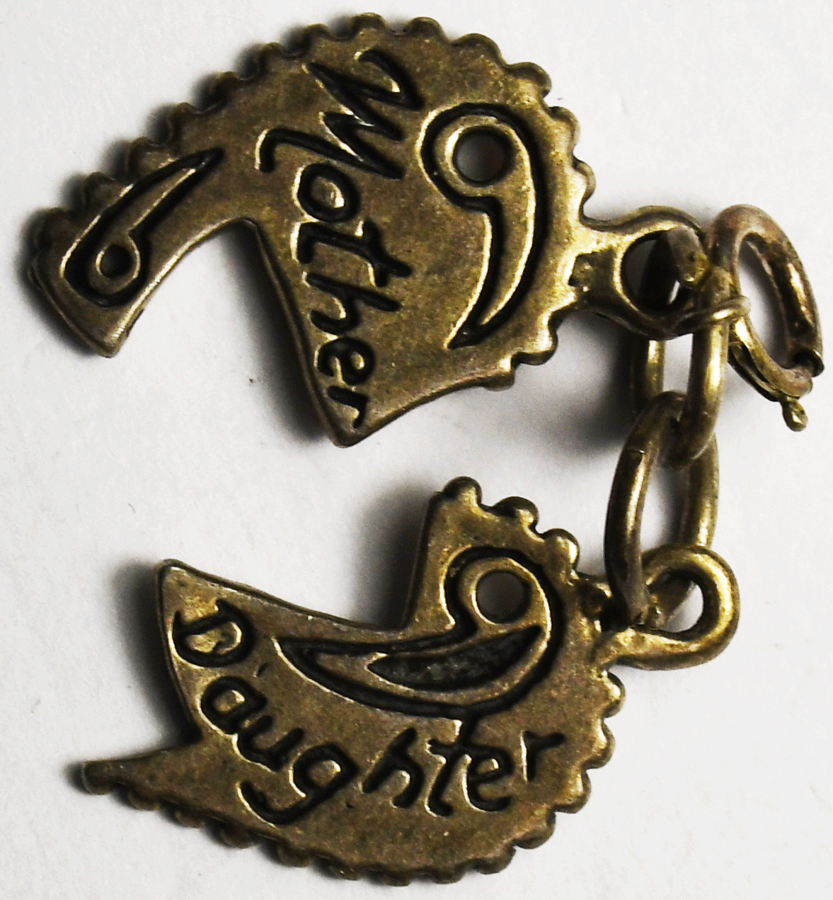 Sterling Silver Vintage SJC Mother Daughter Heart Half Charms 24mm x 12mm