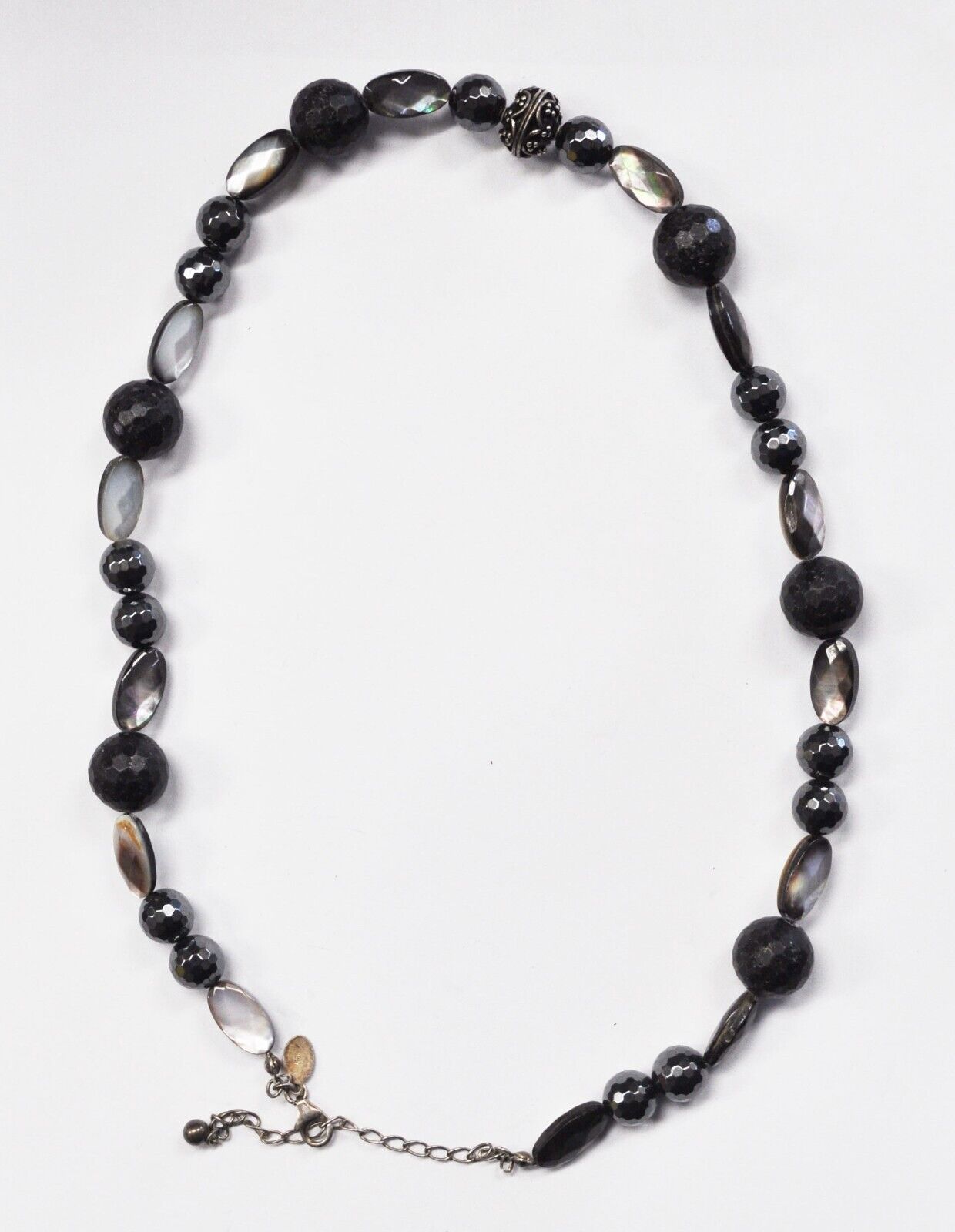 Sterling Silver Donna Dressler Onyx Labradorite Bead Necklace 14mm 22-1/2"