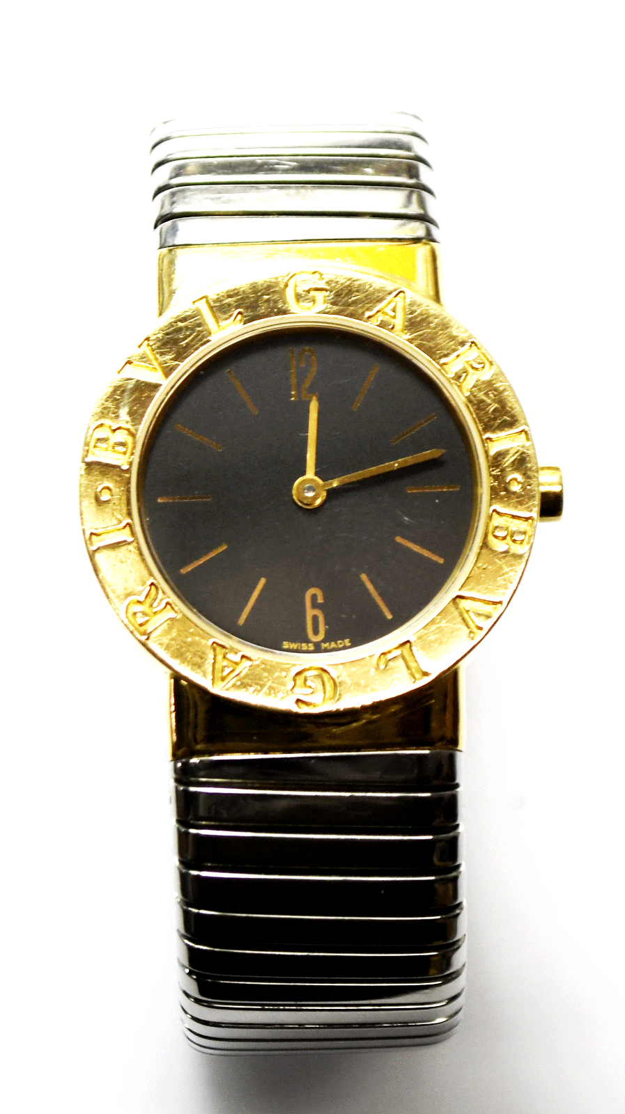 Bvlgari Tubogas 21mm 18k Yellow Gold & Stainless Black Matte Dial Watch BB262T