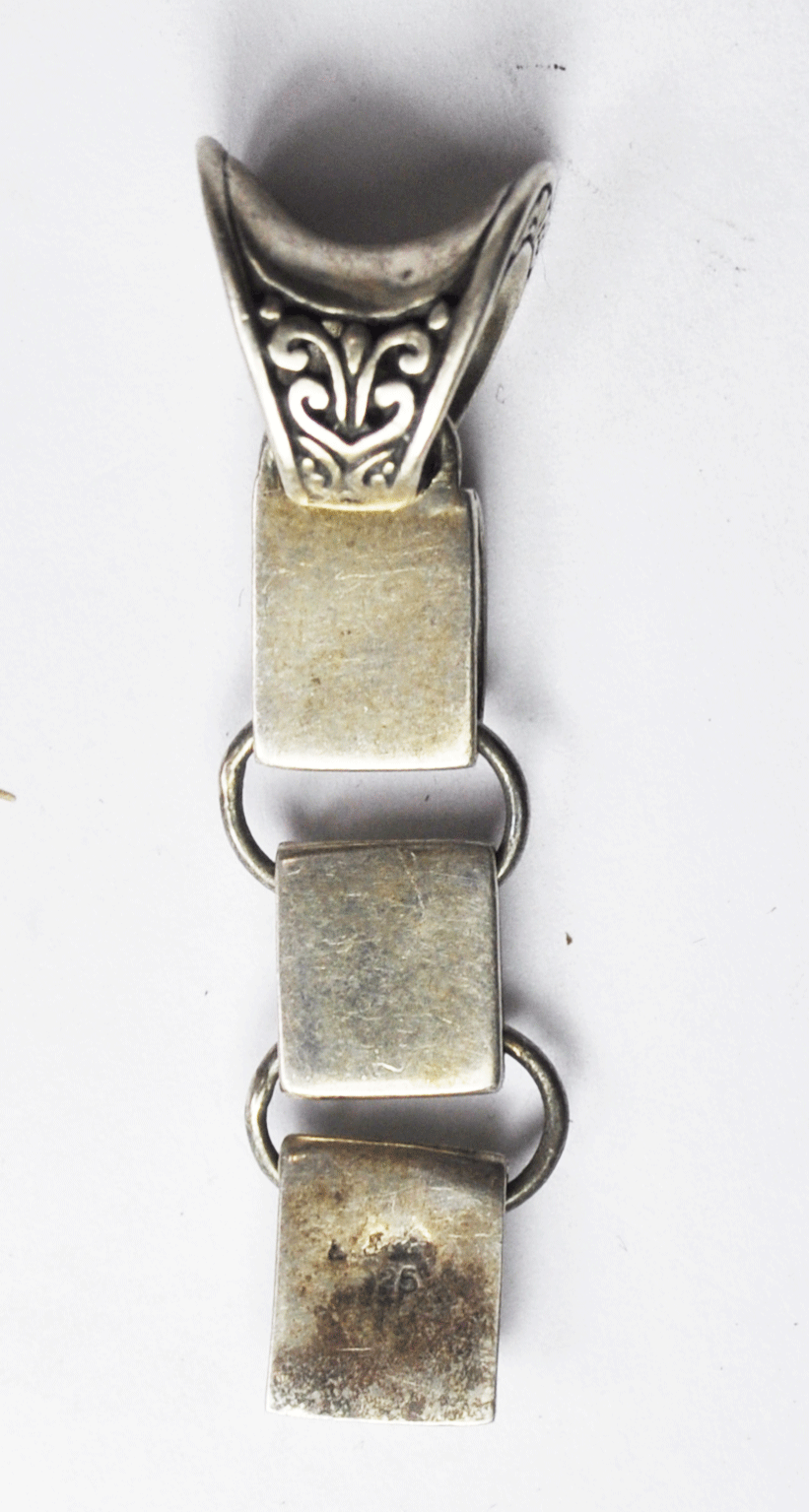 Sterling Silver Etched Dangle 3 Link Pendant 2" x 13mm Large Bale