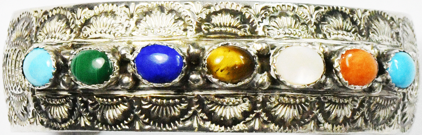 Wilbert Benally Sterling Multi Stone Row Cuff Rays 20mm Bracelet 7-1/4" Wrist