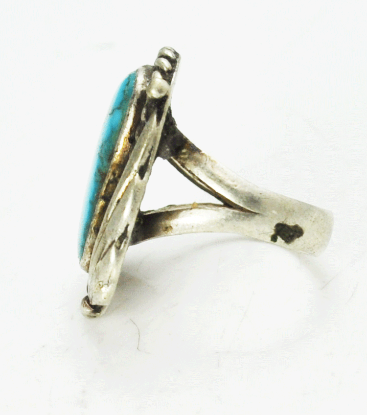 Sterling Silver Monroe Ashley Turquoise Chunk Fan Edge Ring 26mm Size 7