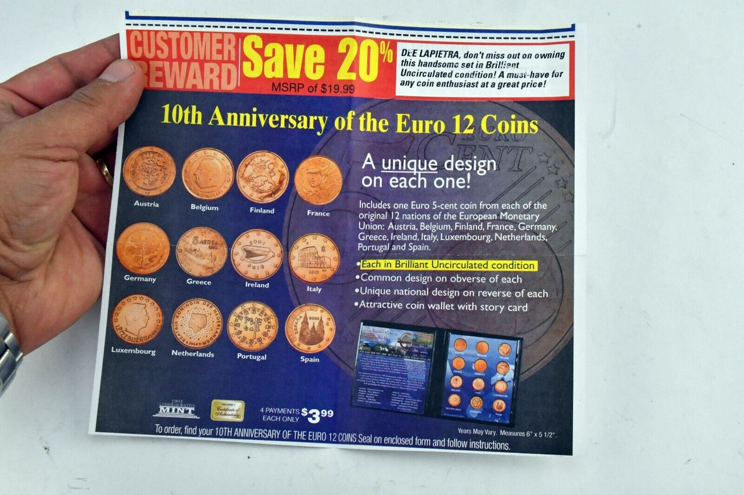 10th Anniversary of the Euro "12" 5 Cent First Commemorative Mint Inc. 12pc set
