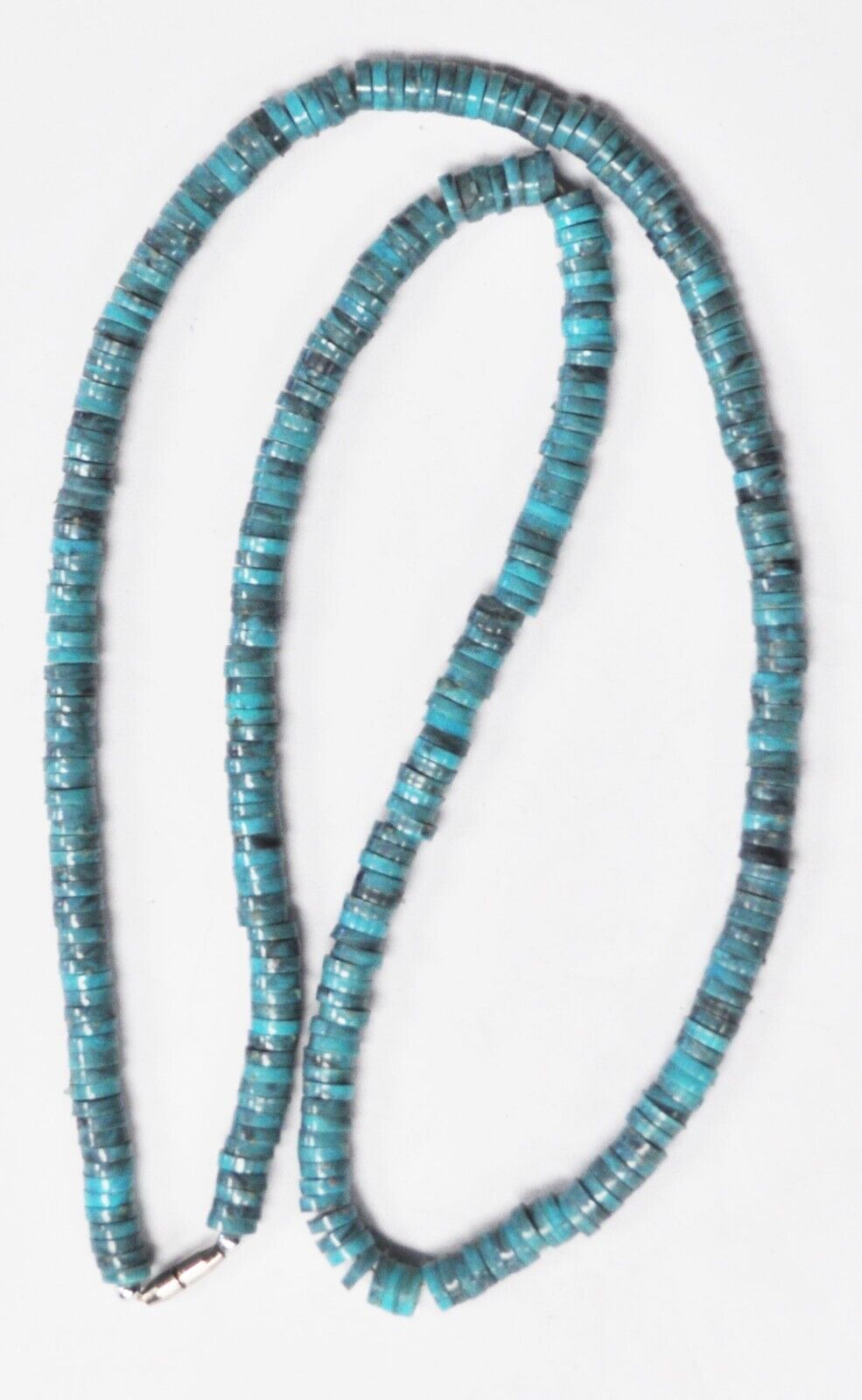 Silver Plated Faux Plastic Turquoise Disc Bead Necklace 6mm 24.5"