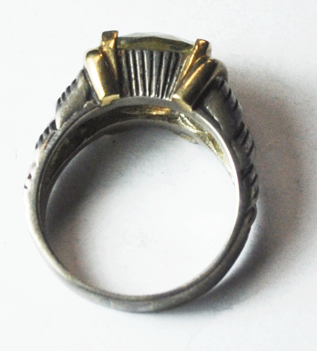 Sterling Silver 14k Prasiolite Basket Weave Edge Rings 11mm Size 9