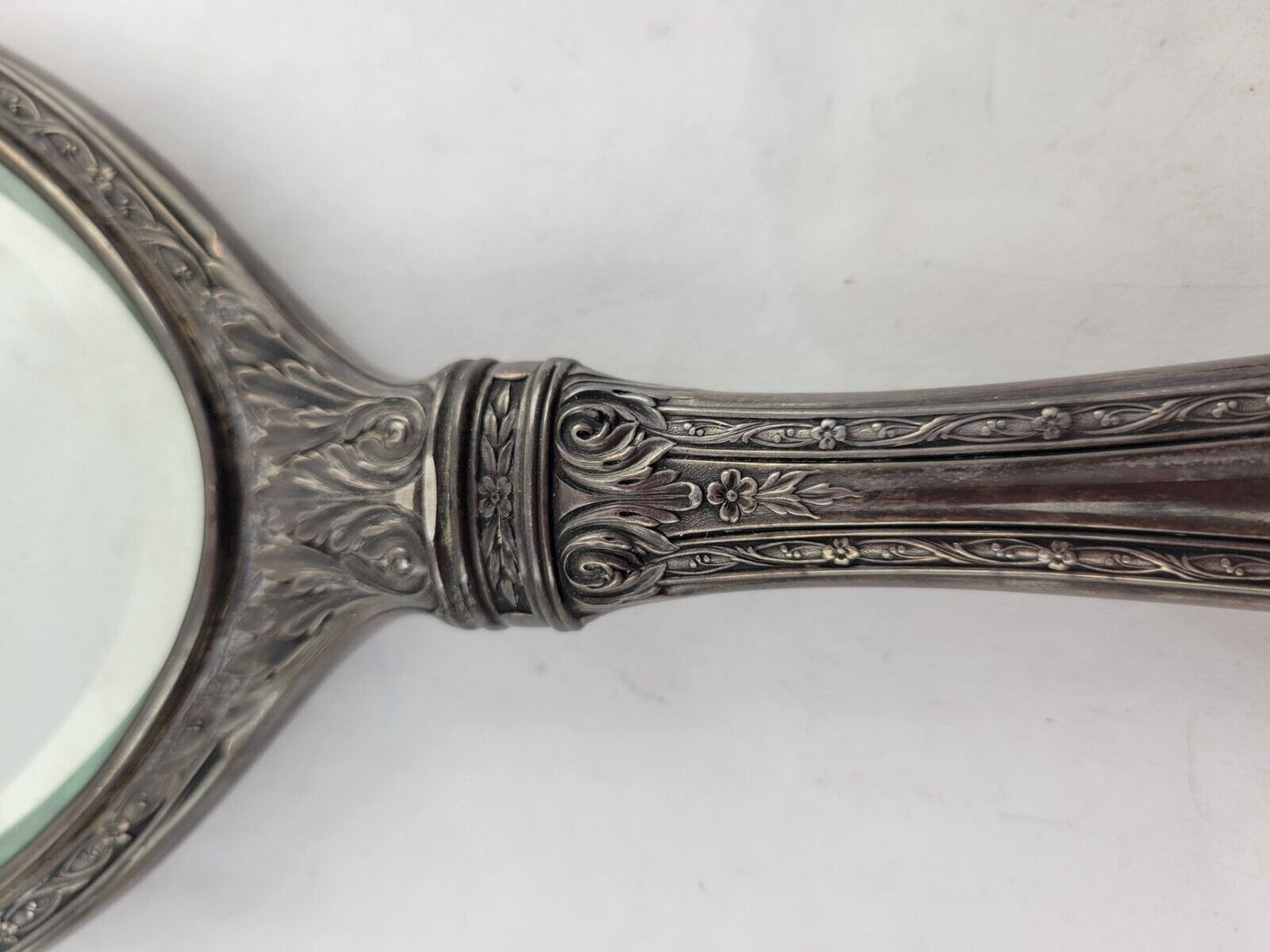 Victorian Sterling Repousse 5 Piece Vanity Set Mirror scissors Nail Buffer