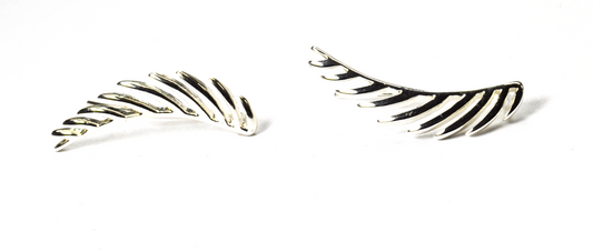 Sterling Silver Feather Stripe Wing Leaf Hook Earrings 30mm x 7mm