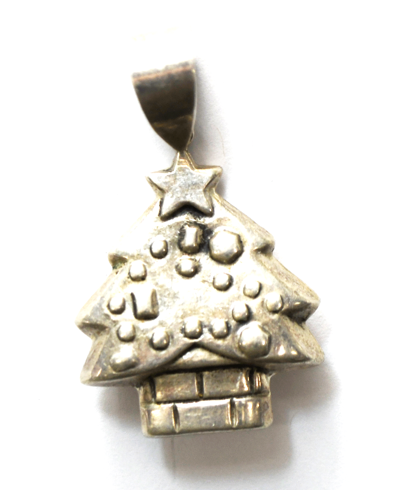 Sterling Silver Puffy Christmas X-mas Tree Pendant 44mm x 26mm