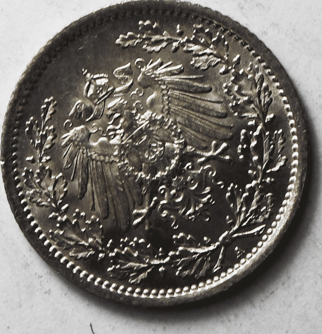 1915 A Germany Empire Silver Half 1/2 Mark Coin KM#17 Uncirculated