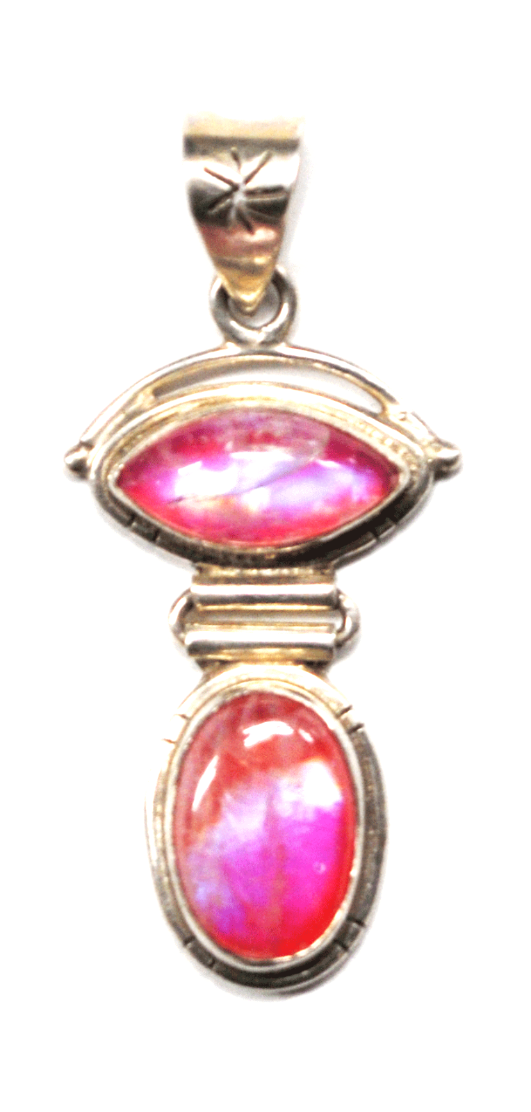 Sterling Silver Double Pink Iridescent Pendant Star Bale 49mm x 22mm