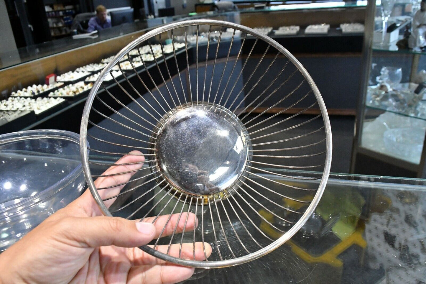 Vintage PM Italy Silver Plate Bread Basket with Plastic Clear Insert 8" x 3 1/4"