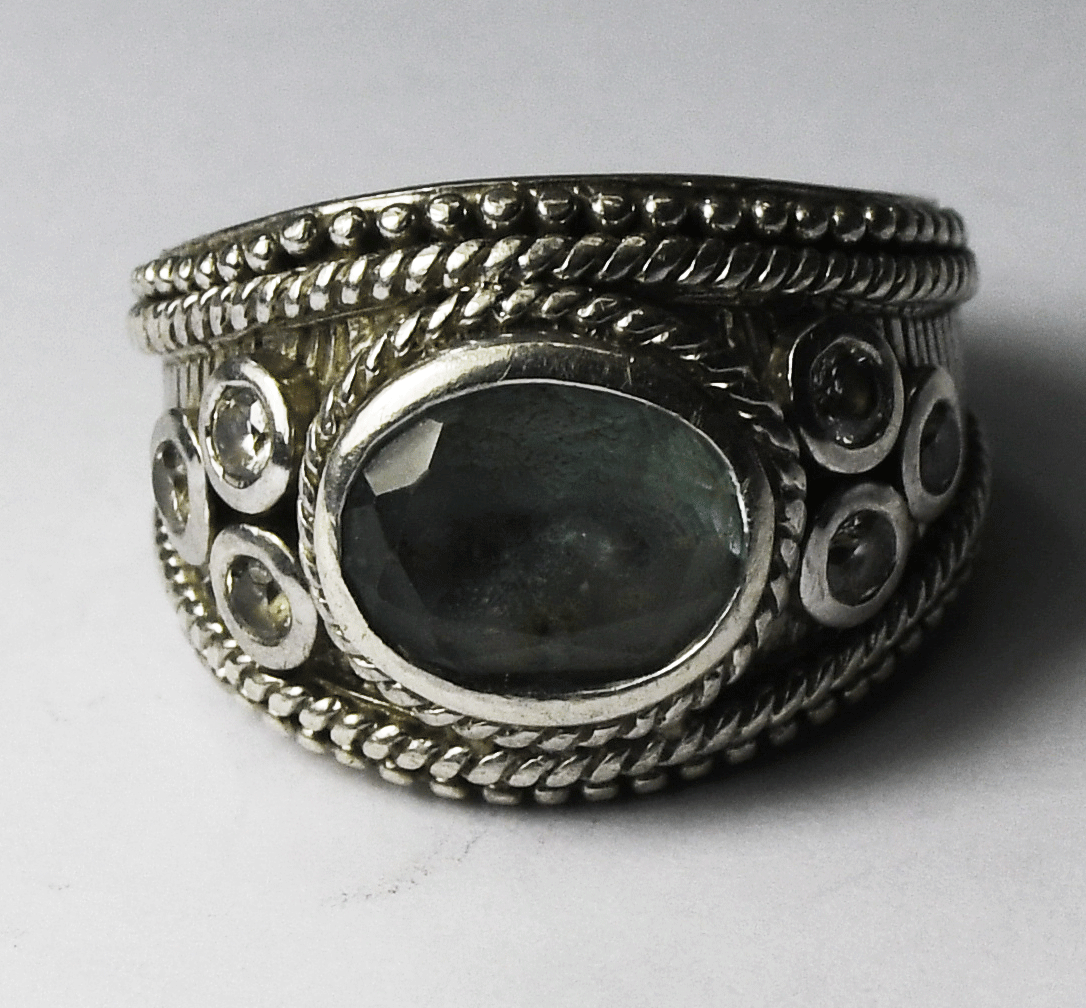 Sterling Silver Judith Ripka Blue Topaz Ring 16mm Band Size 8