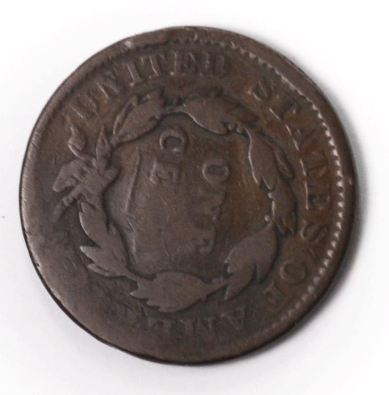 1834 1c Coronet Head Large Cent One Penny 100' Rotated Dies Mint Error