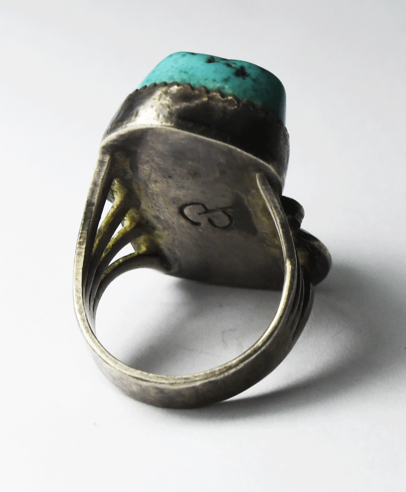 Sterling Silver Signed Coral Turquoise Chunk Floral Ring 28mm Size 5