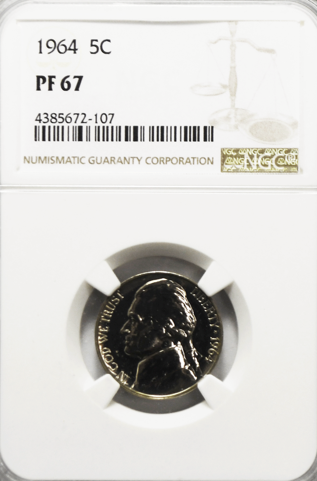 1964 5c Jefferson Proof Nickel NGC PF67 Gem Uncirculated Philadelphia