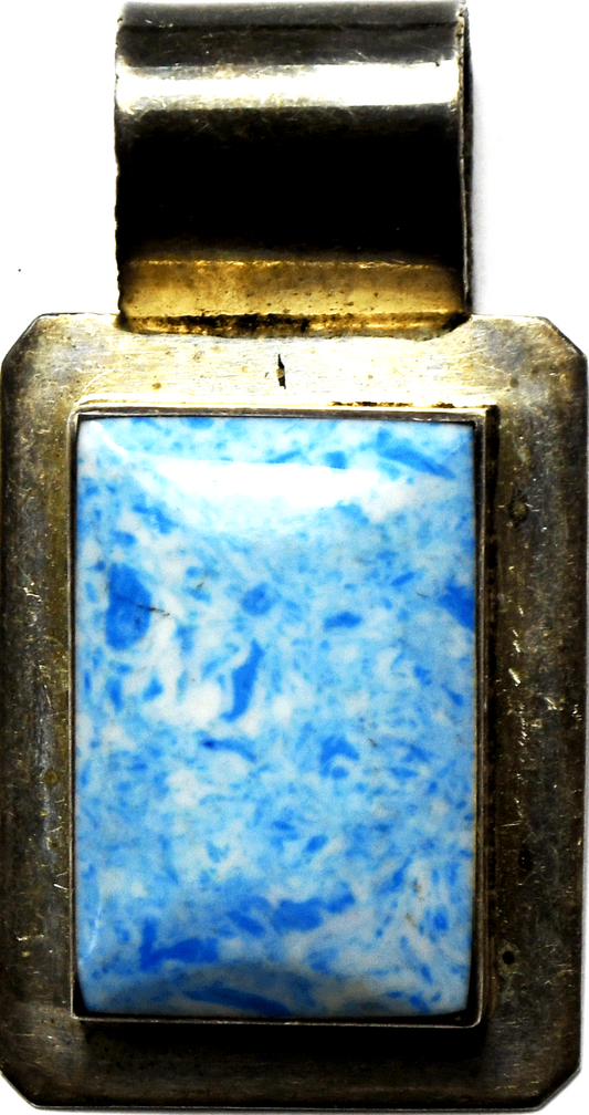 Sterling Silver Mexico Rectangle Blue Quartzite Pendant 27mm x 50mm