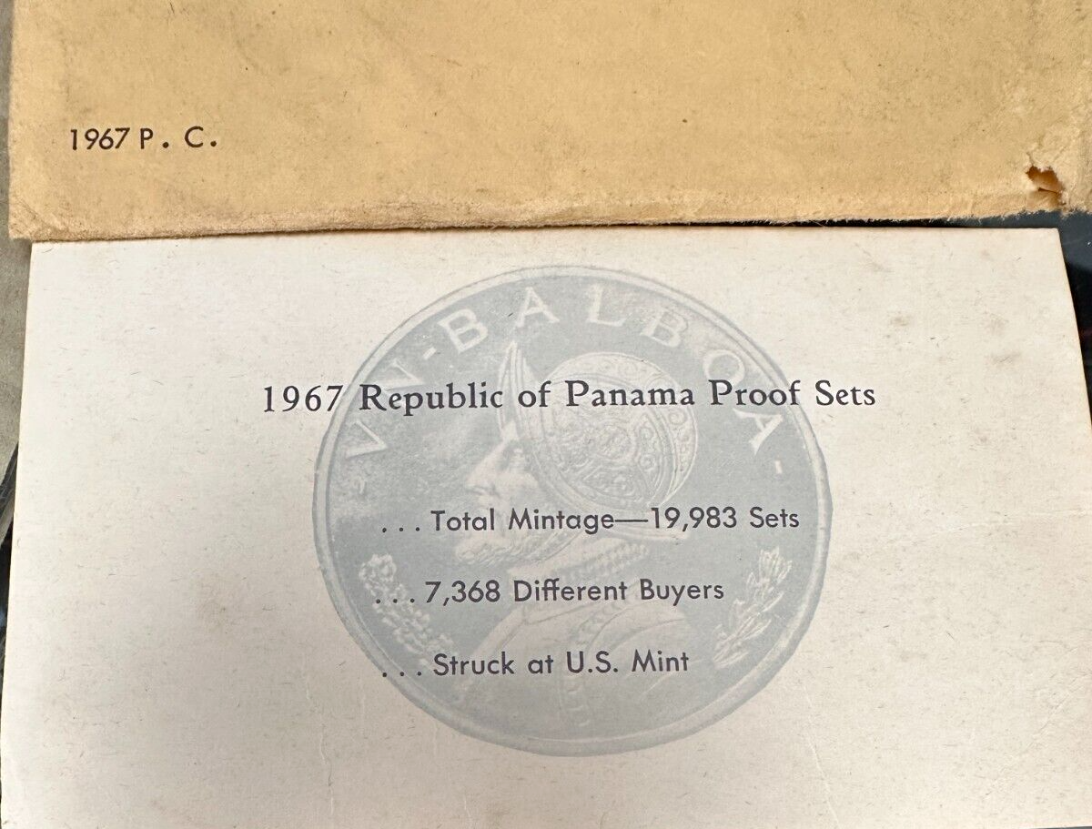 1967 Republic Of Panama Proof Set With 2 Silver Coins