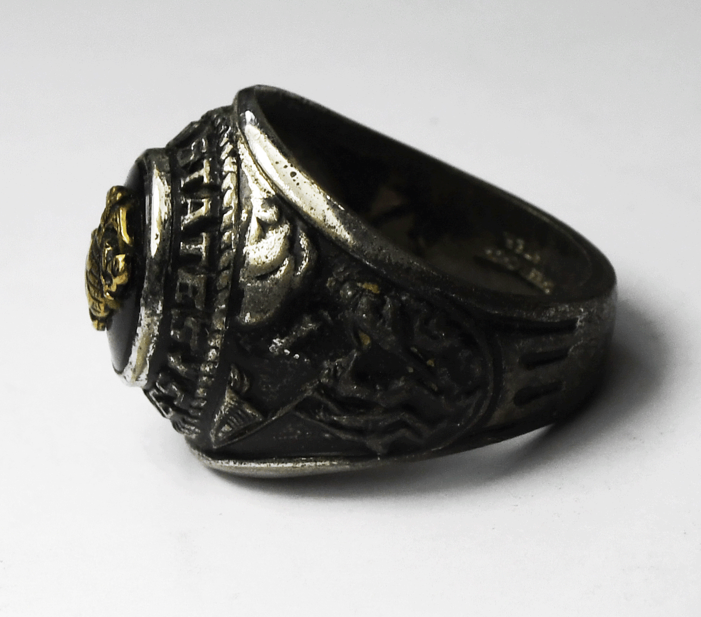 Sterling Silver Crest Craft Vintage USMC US Marines 20mm Ring Onyx Gold Size 9